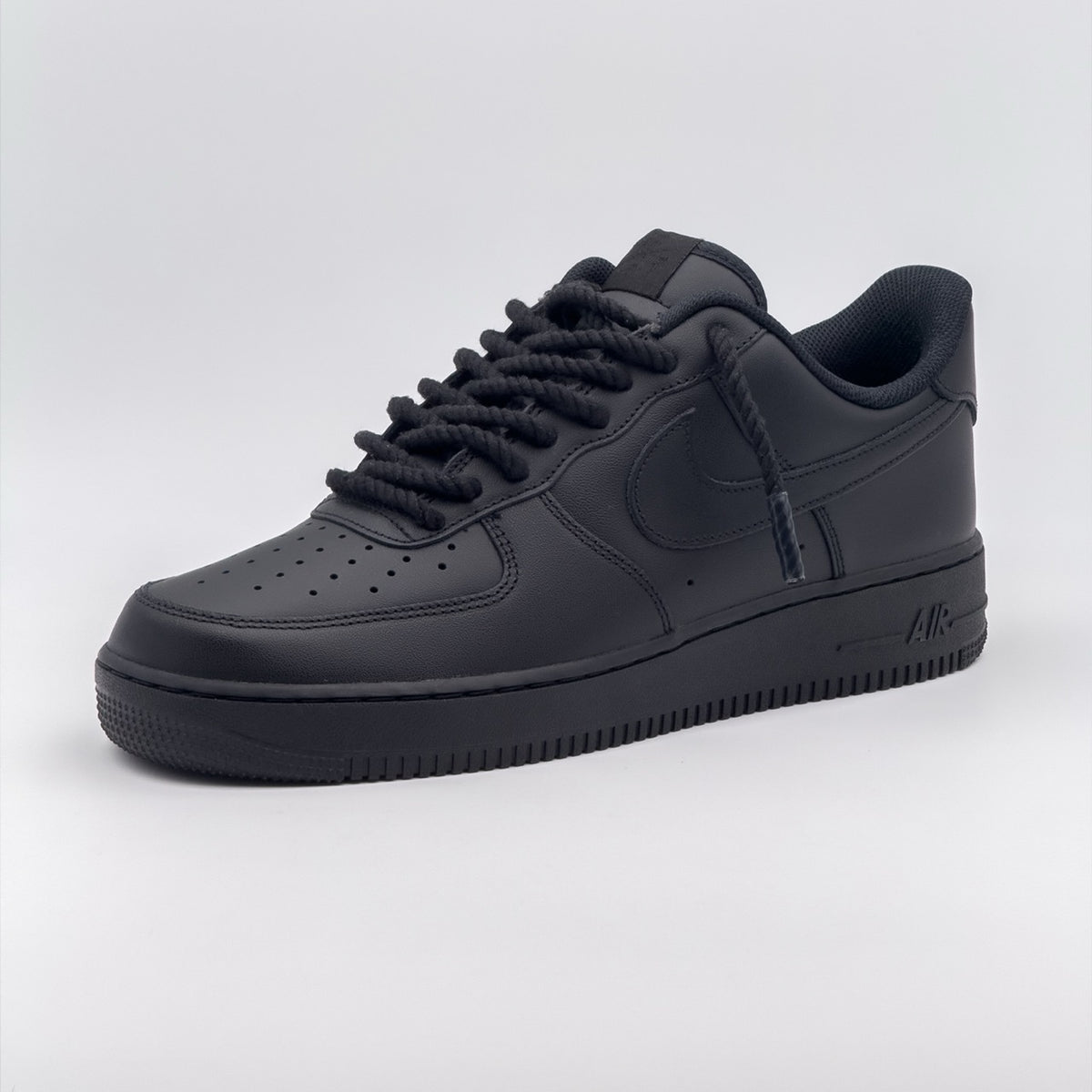 Custom Sneaker Nike Air Force 1 Mini Rope Laces - Black on Black