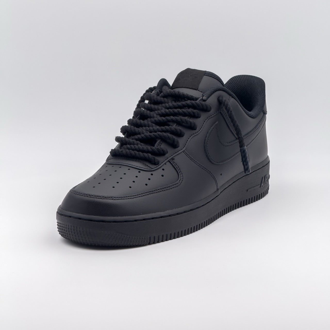 Custom Sneaker Nike Air Force 1 Mini Rope Laces - Black on Black