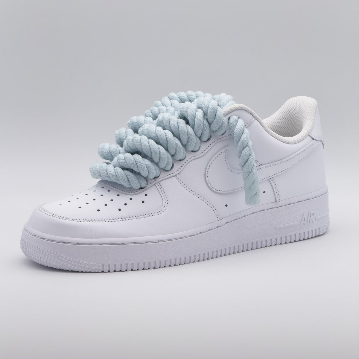 Custom Sneaker Nike Air Force Rope Laces Babyblau